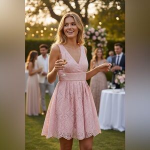 Adrianna Papell Pink Silver Crochet Lace Fit & Flare Sleeveless Dress Size 10P